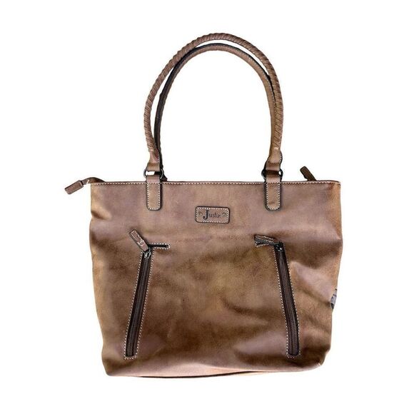 Justin’s Women's Tooled Leather Tote Bag w/ Cowhide Accent - Picture 2 of 4